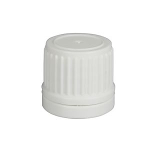 White 18 mm cap with tamper-evident seal (tamper ring) for small bottles