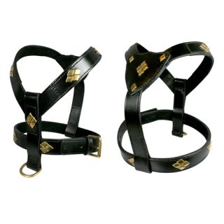 Lined leather harness with fittings and brass decoration, 85cm